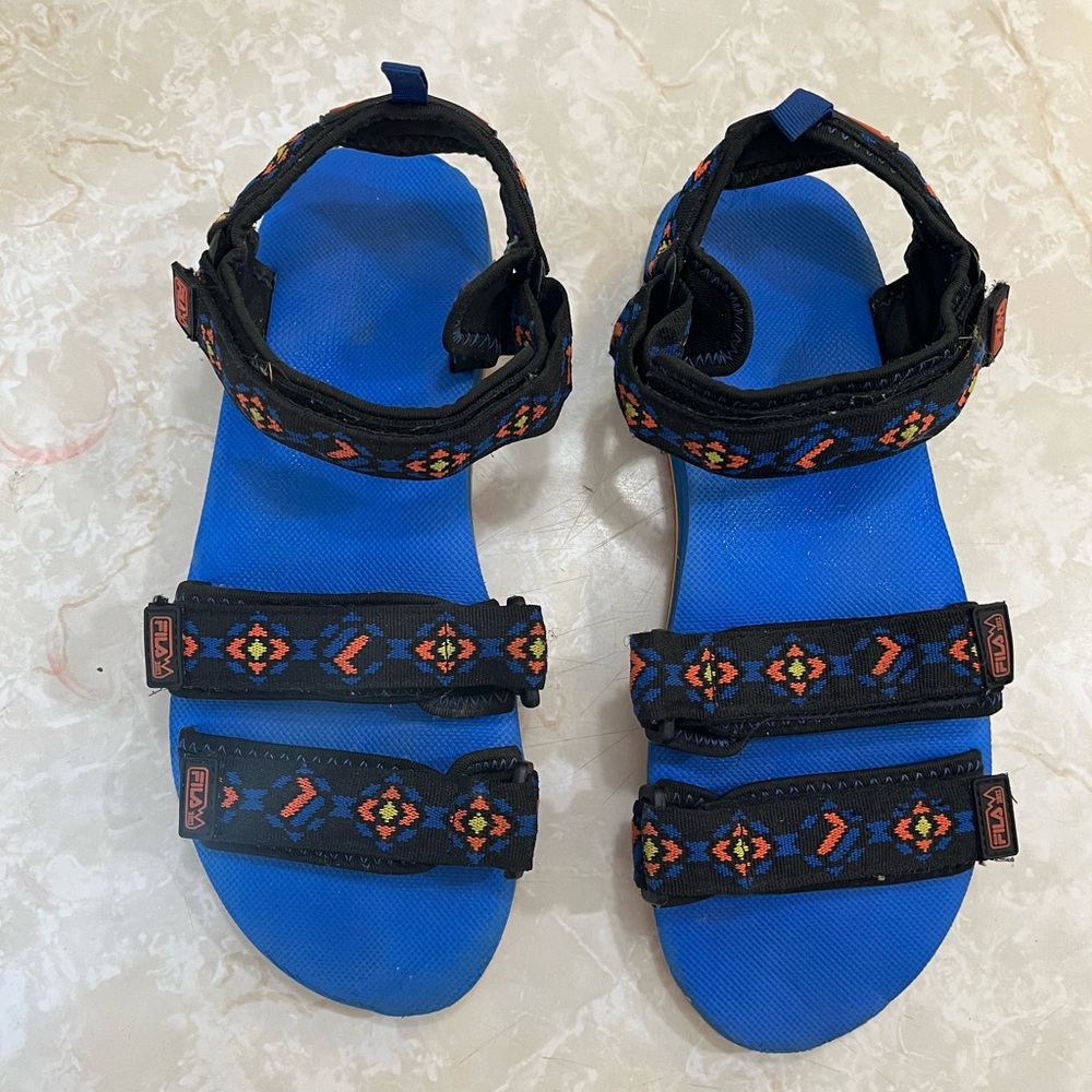 Fila Blue and Black Sandals with Orange Details